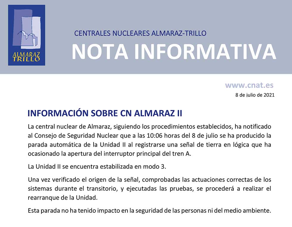 Nota informativa parada automática Unidad-II CNA