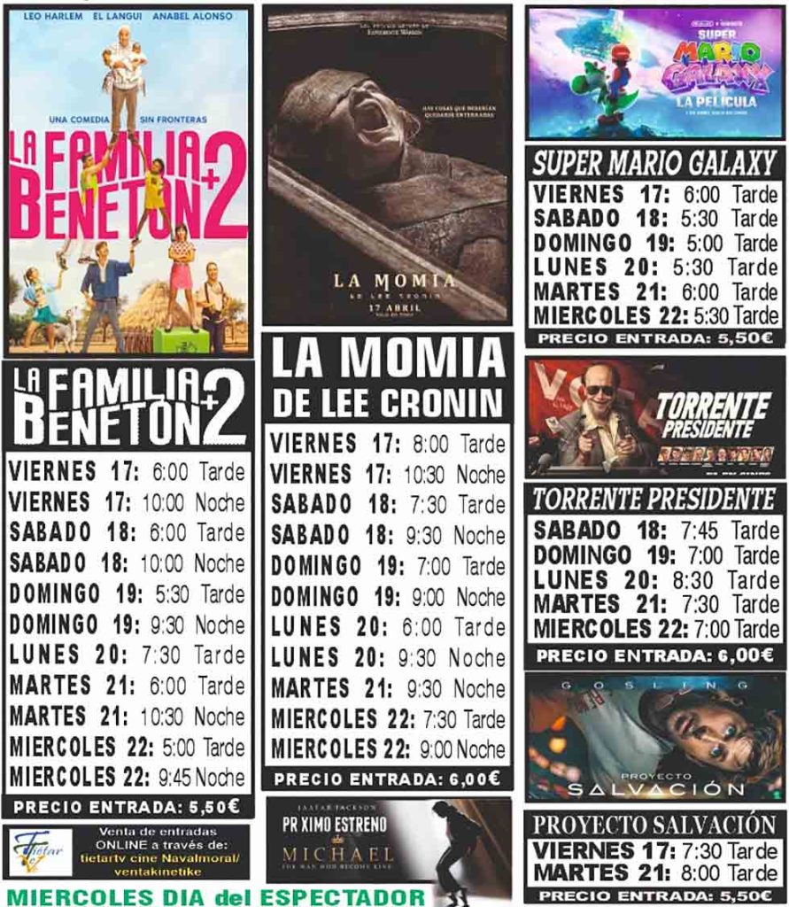 Cine Navalmoral cartelera del 17 al 22 de abril de 2026