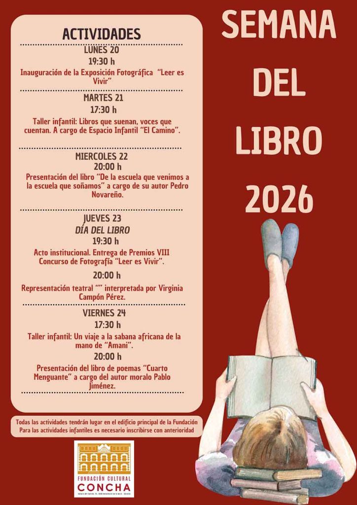 Cartel de la programación de la Semana del Libro 2026 organizada por la Fundación Cultural Concha