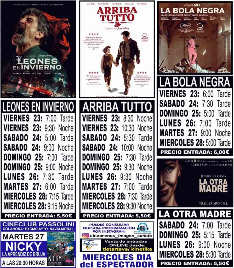 Cine Navalmoral cartelera del 23 al 28 de octubre de 2026