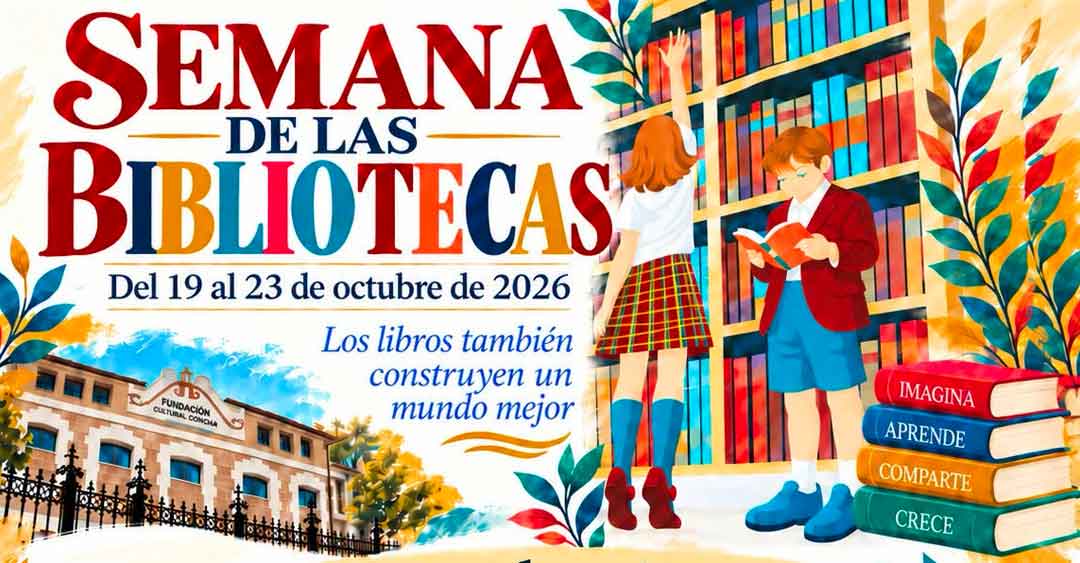 Adaptación del cartel de la Semana de las Bibliotecas 2026 de la Fundación Cultural Concha en Navalmoral de la Mata